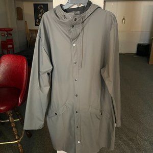 RAINS unisex charcoal gray hooded raincoat L/XL